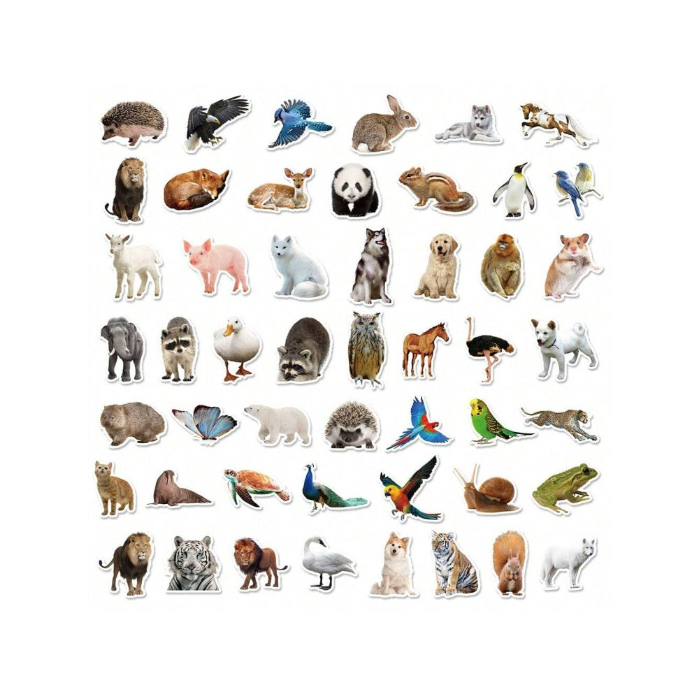 50PCS Cartoon Realistic Animal Cute Doodle Stickers Exquisite Fashion Creative DIY Journal Decorative Decals Suitable for Mugs, Helmets, Skateboards, and Stationery Boxes