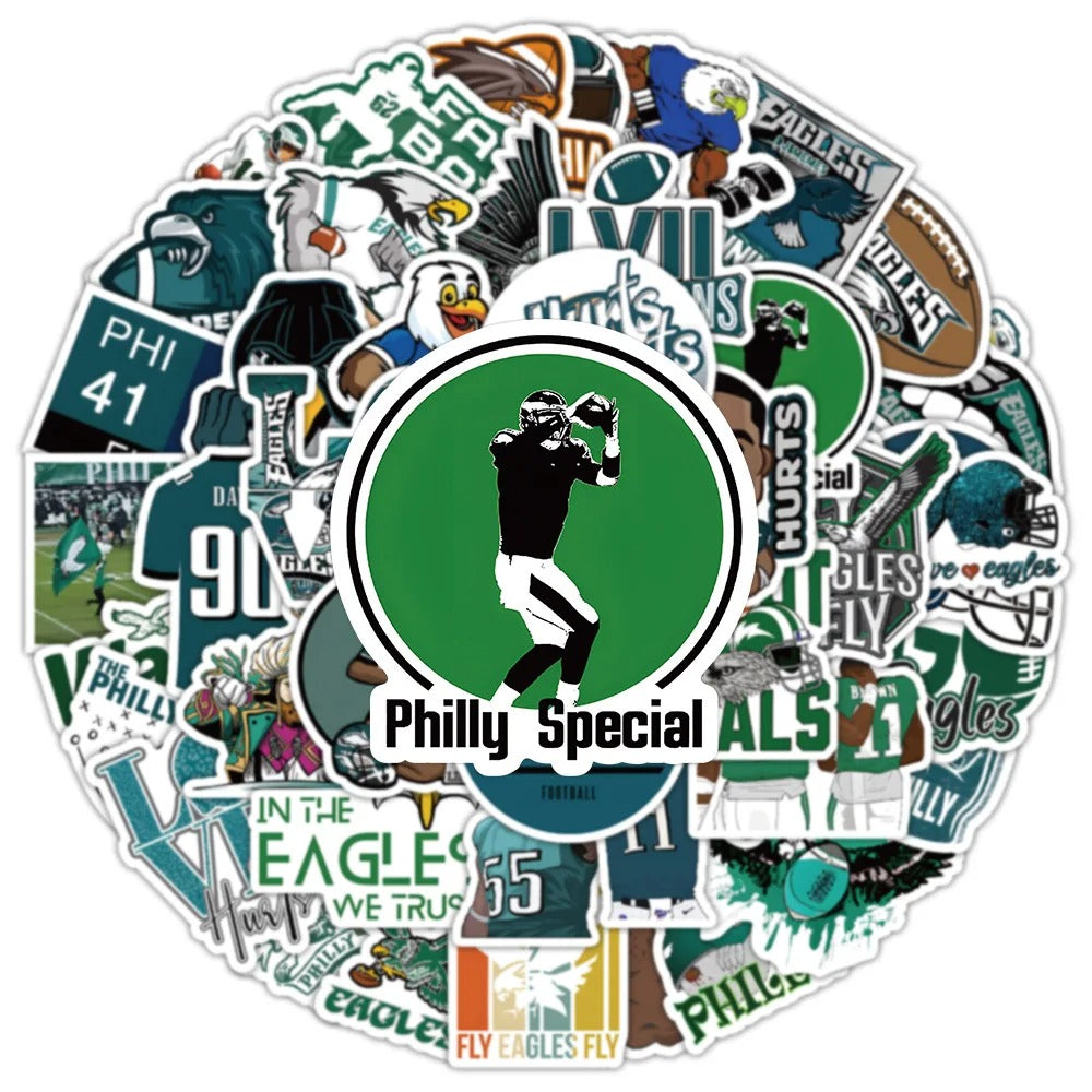 50PCS Philadelphia Eagles Fan Stickers, Cartoon Football Doodles to Show Your Philly Pride and Team Spirit