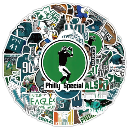 50PCS Philadelphia Eagles Fan Stickers, Cartoon Football Doodles to Show Your Philly Pride and Team Spirit