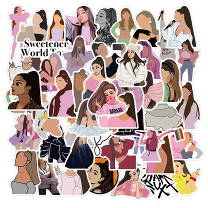 50PCS Ariana Grande Inspired Cute Girl Doodle Stickers Pack, Kawaii Cartoon Star Portrait Vinyl Decals for Fans