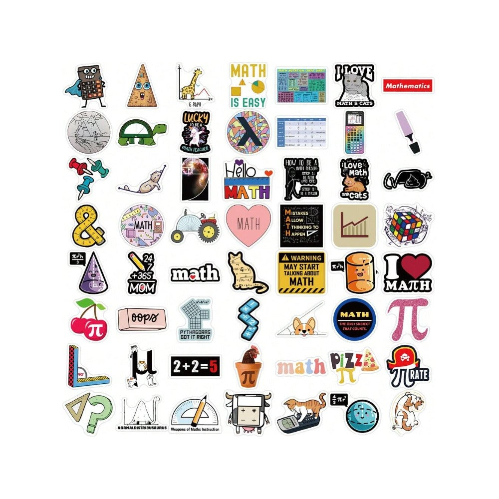 50PCS Cartoon Math Number Pattern Doodle Stickers Exquisite, Stylish, Creative DIY Journal Decorations Suitable for Cups, Helmets, Skateboards, Refrigerators, and Stationery Boxes