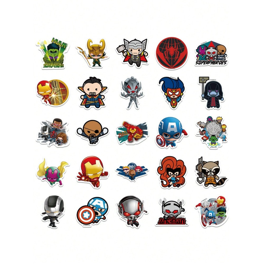 50PCS Cartoon Superhero Doodle Stickers Exquisite, Stylish, Creative DIY Journal Decorations Perfect for Mugs, Helmets, Skateboards, and Stationery Cases