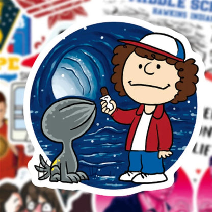 50 PCS Animated Character Stranger Things Doodle Stickers Perfect for Suitcases, Water Bottles, Helmets, Guitars, Skateboards, Pencil Cases Exquisite Creative Desktop Decor Decals