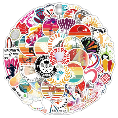 60PCS Cartoon Classic Sports Badminton Series Decorative Graffiti Stickers Exquisite, Fashionable, Creative DIY Journal Stickers Suitable for Water Bottles, Helmets, Skateboards, Pencil Cases, and Desktops