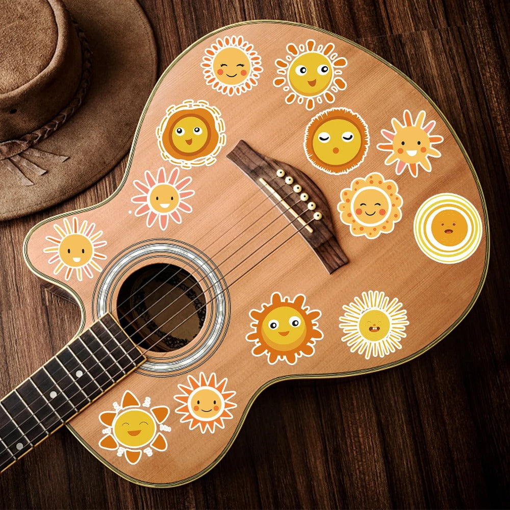 50PCS Cartoon Cute Sun Doodle Stickers Exquisite Fashion Creative DIY Journal Decorative Decals Suitable for Skateboards, Guitars, Laptops, Water Bottles, and Stationery Cases