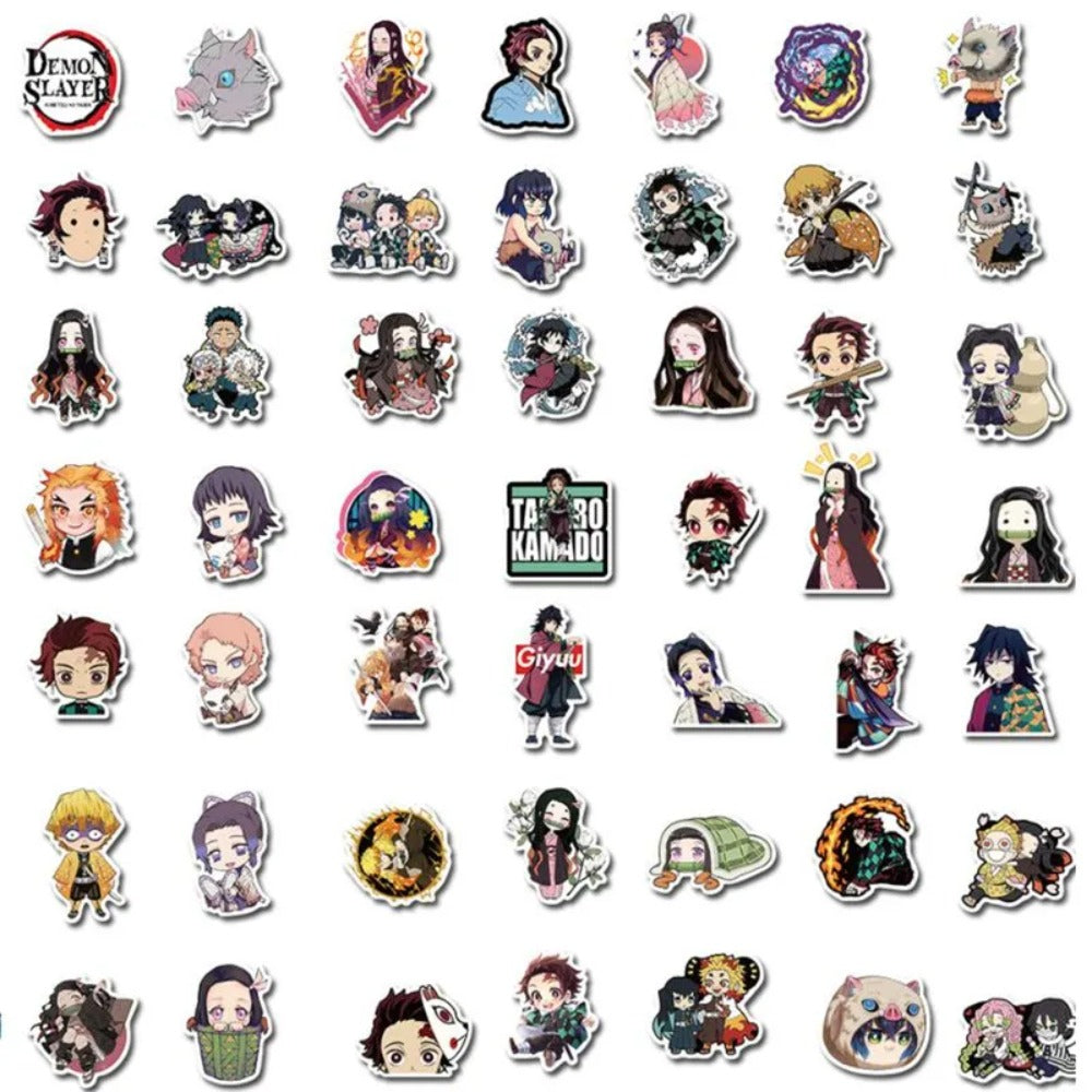 50PCS Demon Slayer Cartoon Doodle Stickers - Stylish Creative DIY Decor for Notebooks, Cups, Helmets, Skateboards, Guitars, and Stationery Boxes