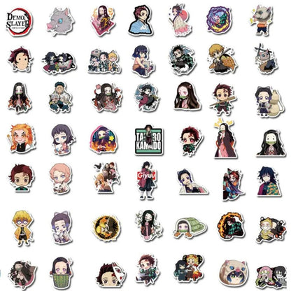 50PCS Demon Slayer Cartoon Doodle Stickers - Stylish Creative DIY Decor for Notebooks, Cups, Helmets, Skateboards, Guitars, and Stationery Boxes