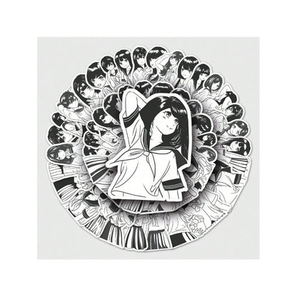 50PCS Black & White JK Uniform Cartoon Girl Doodle Stickers Exquisite DIY Creative Decorative Stickers for Notebooks Suitable for Cups, Suitcases, Refrigerators, Helmets, Guitars, and Stationery Boxes