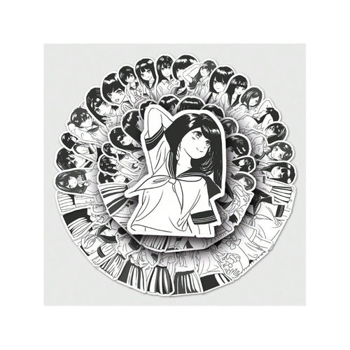 50PCS Black & White JK Uniform Cartoon Girl Doodle Stickers Exquisite DIY Creative Decorative Stickers for Notebooks Suitable for Cups, Suitcases, Refrigerators, Helmets, Guitars, and Stationery Boxes