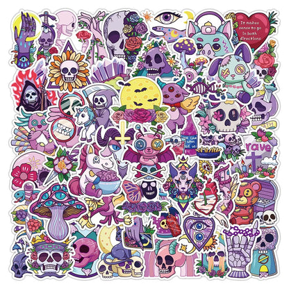 50PCS Violet Gothic Halloween Stickers - Spectral Royalty Decals for Haunted Elegance Journals, Mourning Masquerade Maps & Aristocratic Afterlife Archives