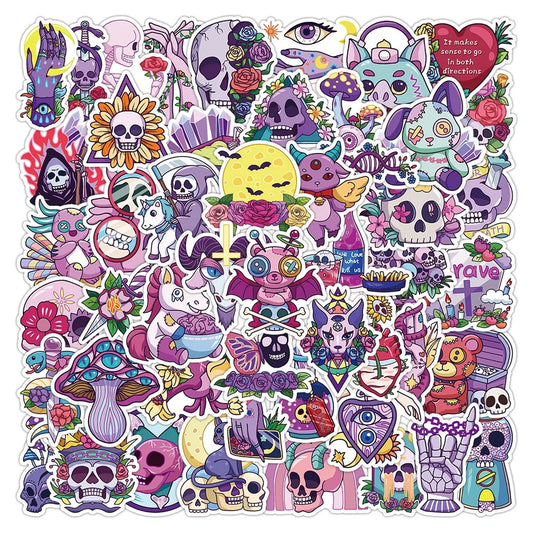 50PCS Violet Gothic Halloween Stickers - Spectral Royalty Decals for Haunted Elegance Journals, Mourning Masquerade Maps & Aristocratic Afterlife Archives