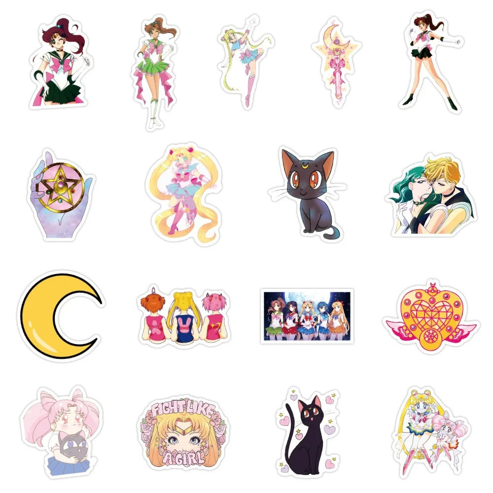 50PCS Cartoon Fashion Cute Sailor Moon Doodle Stickers Suitable for Water Bottles, Laptops, Skateboards, Stationery Boxes, and Desktop Decorations
