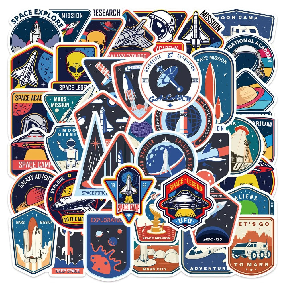 52PCS Cartoon Space Astronaut Pattern Doodle Stickers Exquisite Creative Fashion DIY Decorative Sticker Decals Suitable for Helmets, Skateboards, Guitars, Bags, Water Bottles, and Stationery Cases