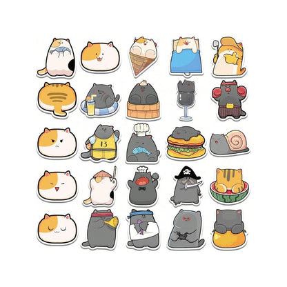 50PCS Cartoon Cat Bean Daily Emoji Doodle Stickers Exquisite, Fashionable, Creative DIY Journal Decorations Suitable for Skateboards, Guitars, Laptops, Helmets, and Stationery Boxes