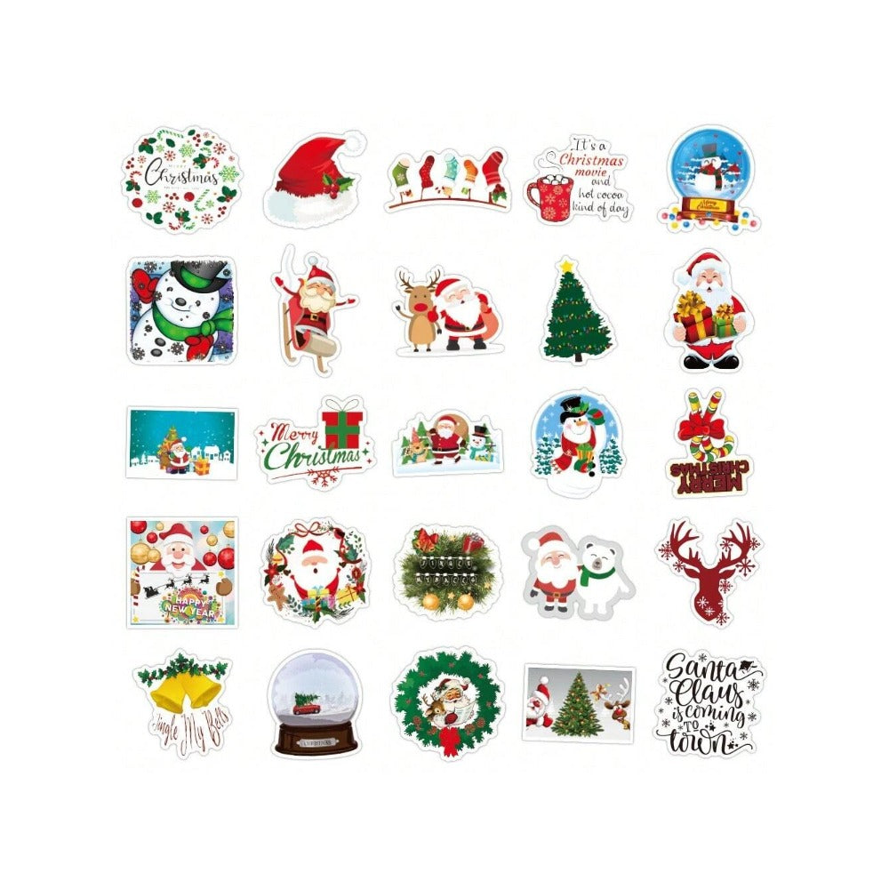 50PCS Christmas Cartoon Character Adorable Doodle Stickers Exquisite, Fashionable, Creative Journal Decals Perfect for Suitcases, Notebooks, Refrigerators, Water Bottles, Helmets, Stationery Boxes, and Desktops