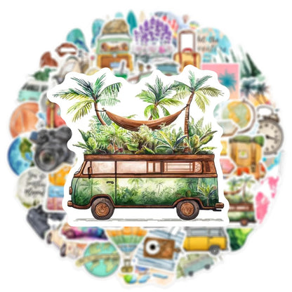 50PCS Cartoon Outdoor Travel Doodle Stickers Exquisite, Fashionable, Creative DIY Journal Decorations Suitable for Phone Cases, Laptops, Skateboards, Bags, Water Bottles, and Stationery Boxes