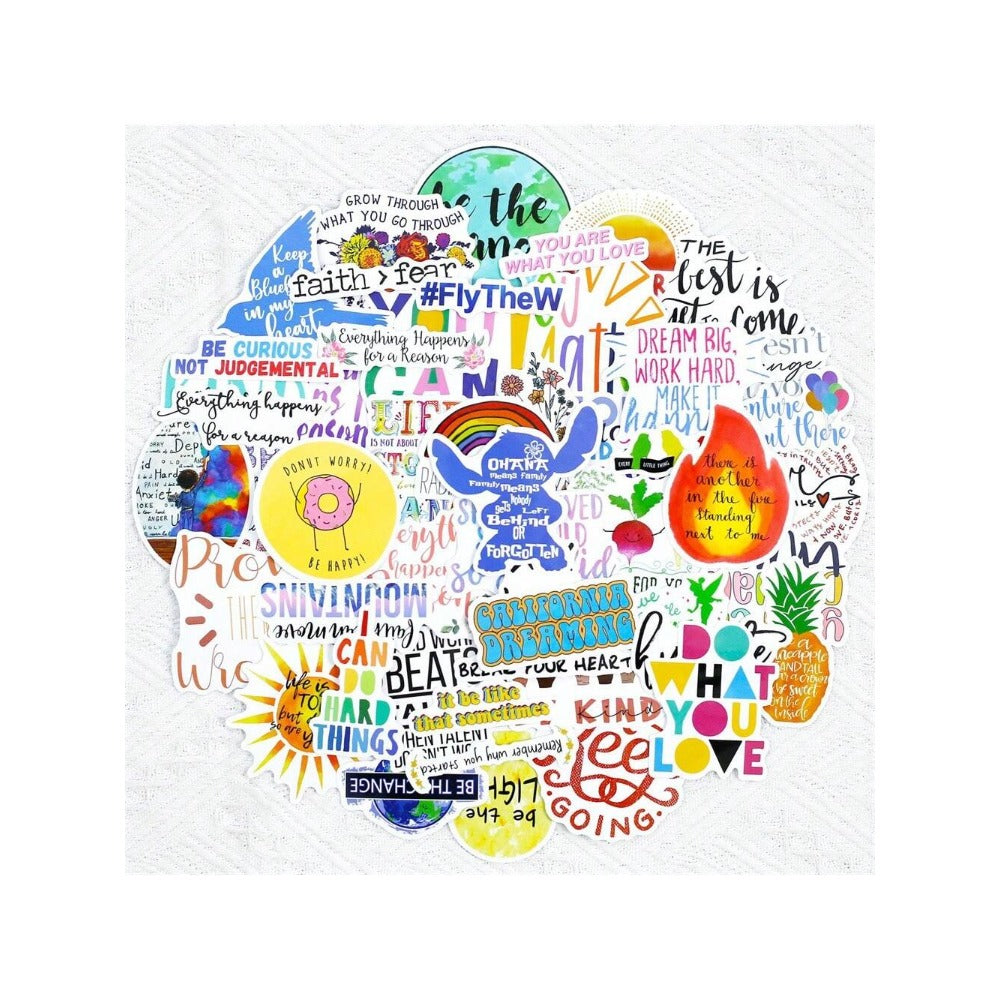50PCS Inspirational Quotes Series Doodle Stickers Exquisite, Fashionable, Creative DIY Journal Decorations Suitable for Luggage, Laptops, Suitcases, Helmets, Guitars, and Stationery Boxes