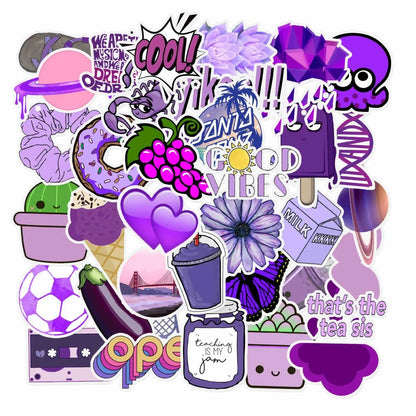 50PCS Purple Fresh Cartoon Cute Doodle Stickers for Suitcases, Laptops, Skateboards, Water Bottles, Helmets, and More Exquisite DIY Desktop Decor Decals