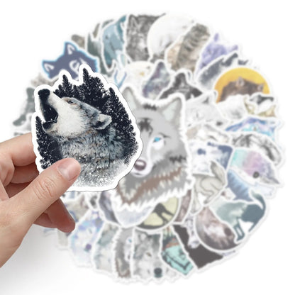 50PCS Wild Wolf Doodle Stickers, Fierce Cartoon Animal Decals for Embracing the Spirit of the Wilderness