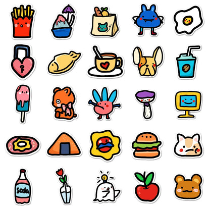 50PCS Whimsical Childhood Doodle Stickers, Fresh & Cute Cartoon Decals for Journals, Planners, and a Happy Vibe