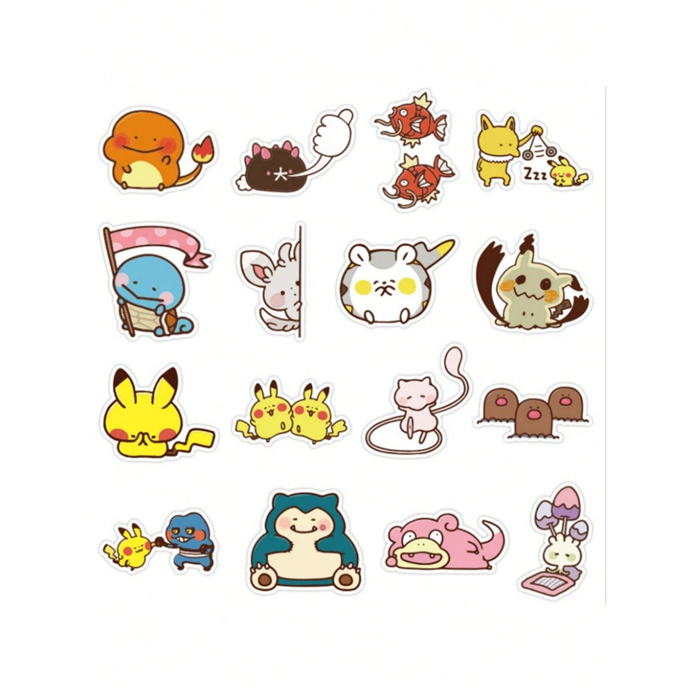 50PCS Japanese Anime Pokémon Chibi-Style Adorable Doodle Stickers Exquisite, Fashionable, Creative DIY Decorative Stickers for Notebooks Suitable for Cups, Helmets, Skateboards, Stationery Boxes, and Desktops