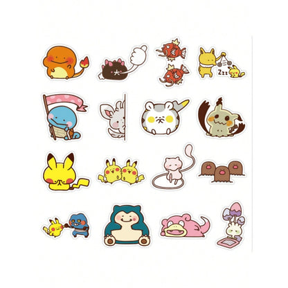 50PCS Japanese Anime Pokémon Chibi-Style Adorable Doodle Stickers Exquisite, Fashionable, Creative DIY Decorative Stickers for Notebooks Suitable for Cups, Helmets, Skateboards, Stationery Boxes, and Desktops