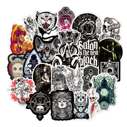 50PCS Gothic Horror Devil Skull Graffiti Stickers in Black and White Punk Style Suitable for Suitcases, Skateboards, Water Bottles, Guitars, and Stationery Boxes Decorative Decals