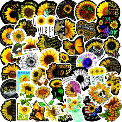 50PCS Cartoon Sunflower “You Are My Sunshine” Doodle Stickers Perfect for Suitcases, Water Bottles, Skateboards, Refrigerators, Stationery Boxes Exquisite DIY Desktop Decor Decals