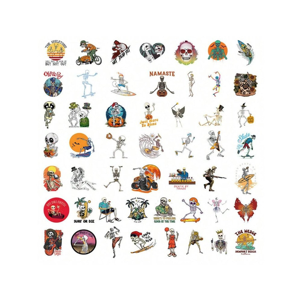 50PCS Cartoon Cute and Stylish Skull Graffiti Stickers Exquisite Creative Decorative Stickers for Notebooks Suitable for Fridges, Skateboards, Helmets, Guitars, Stationery Boxes and Desktops
