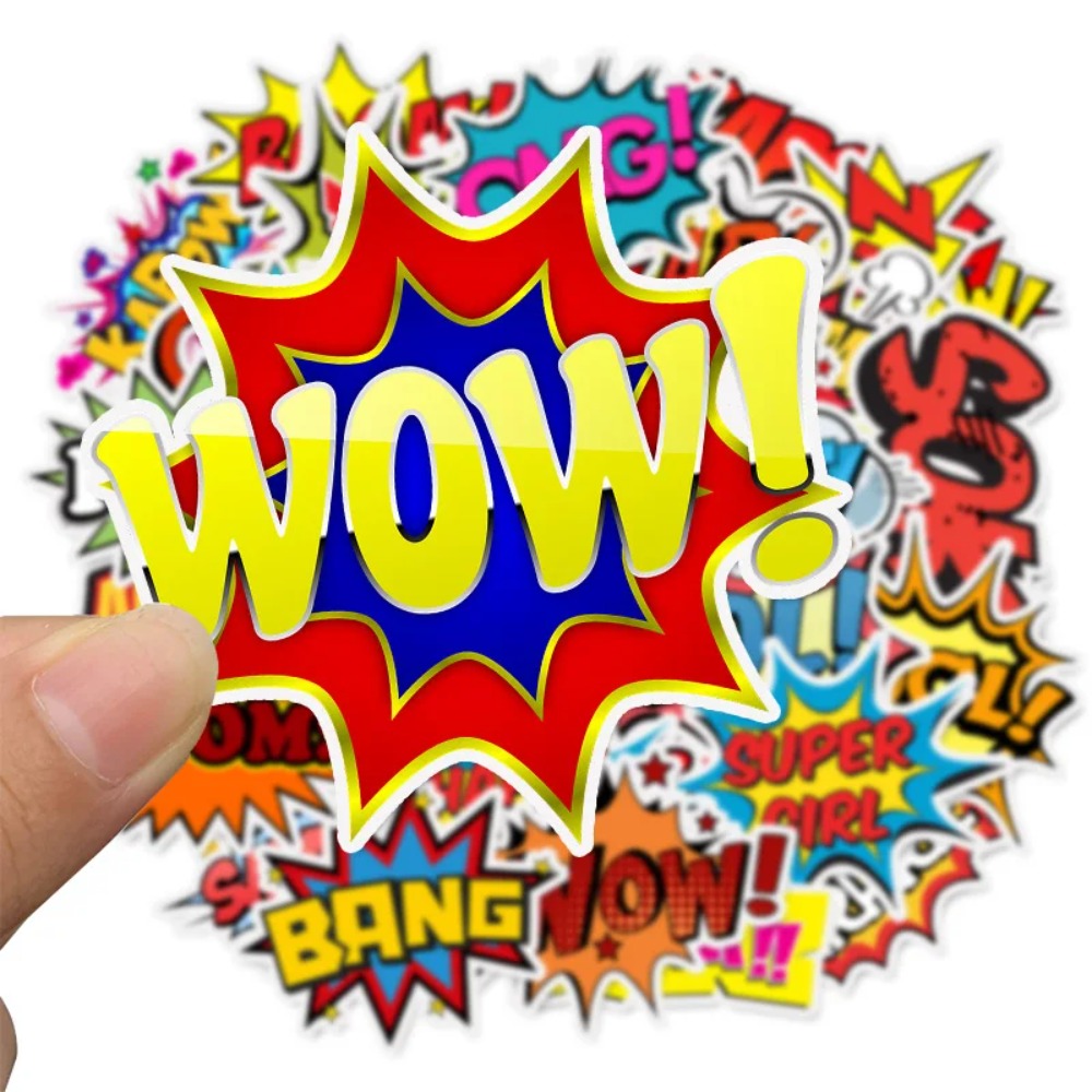 50PCS Cartoon English Alphabet Explosion Cloud Doodle Stickers Perfect for Suitcases, Laptops, Skateboards, Water Bottles, Guitars, Stationery Boxes Exquisite DIY Desktop Decor Decals