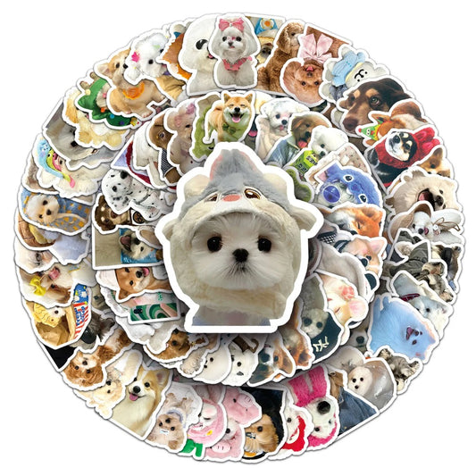 100PCS Cute Dog Doodle Stickers, Bulk Cartoon Puppy Vinyl Decals for Dog Lovers, Planners, and Scrapbooks