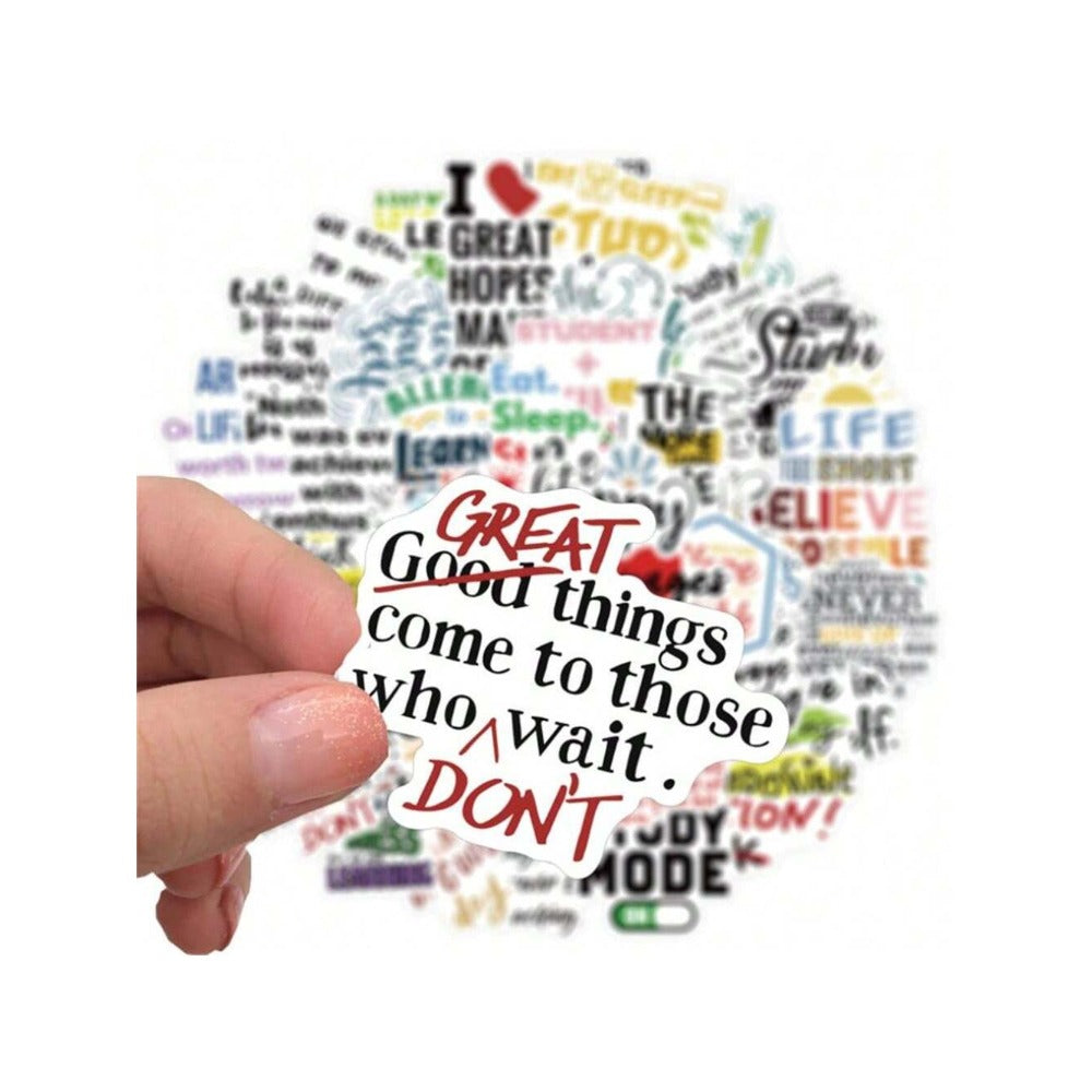 50PCS Inspirational English Slogan Graffiti Stickers Exquisite, Stylish, Creative DIY Journal Decor Decals Suitable for Mugs, Helmets, Skateboards, and Pencil Cases