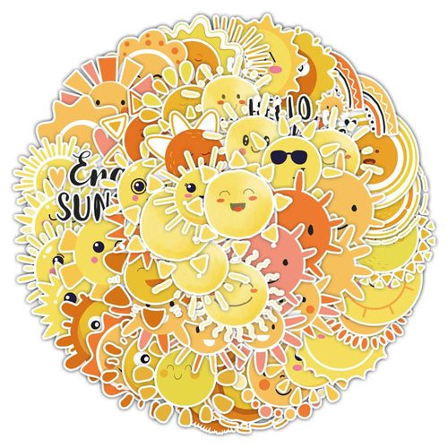 50PCS Cartoon Cute Sun Doodle Stickers Exquisite Fashion Creative DIY Journal Decorative Decals Suitable for Skateboards, Guitars, Laptops, Water Bottles, and Stationery Cases