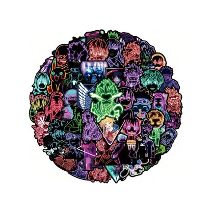 50PCS Cartoon Neon Anime Character Doodle Stickers Exquisite Creative DIY Journal Decorative Decals Suitable for Bags, Water Bottles, Helmets, Skateboards, and Stationery Cases