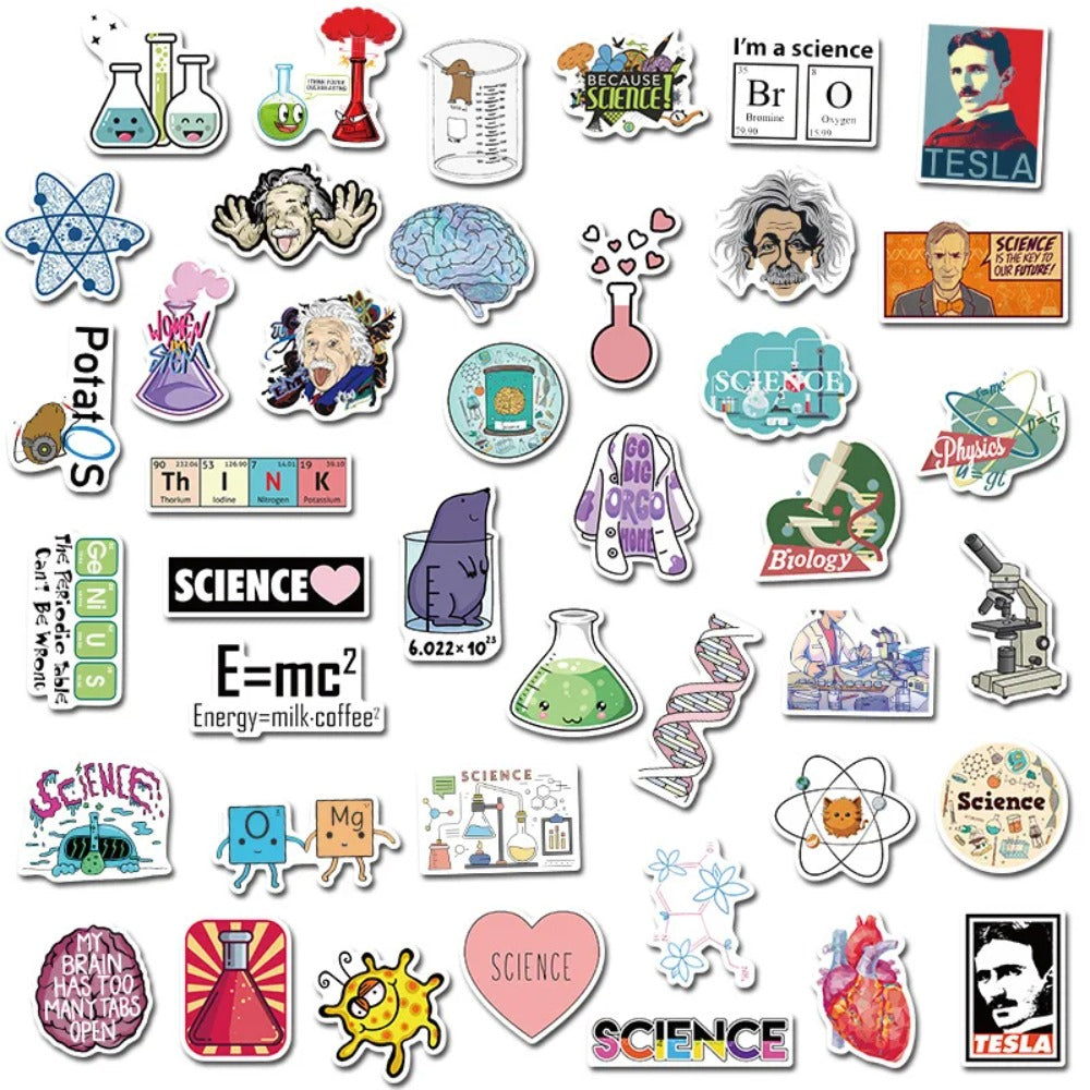 50PCS Science Lab Series Doodle Stickers for Stationery, Desks, Books, Skateboards, Water Bottles, Helmets - Creative Decorative Decals