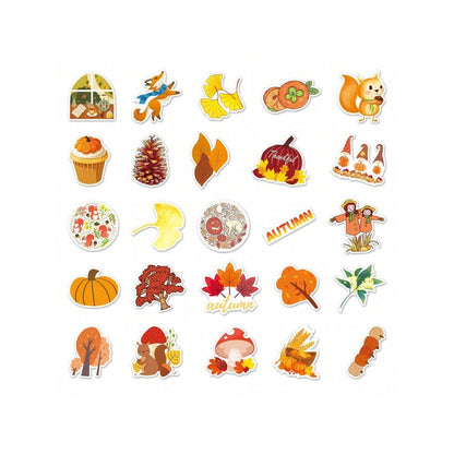 50PCS Autumn Scenery Cartoon Doodle Stickers Exquisite Creative DIY Journal Decorative Decals Suitable for Suitcases, Laptops, Diaries, Guitars, Skateboards, and Stationery Cases