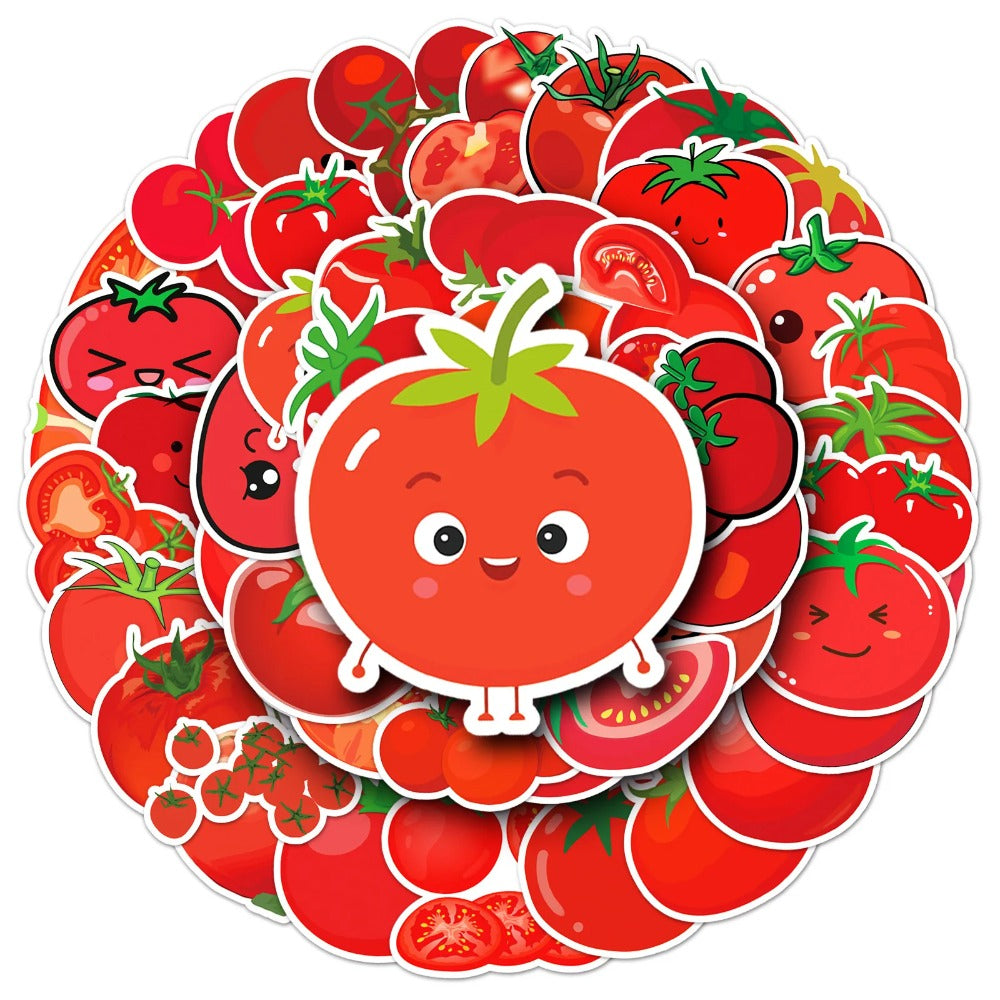 50PCS Cute Tomato Plant Doodle Stickers, Adorable Gardening Vegetable Vinyl Decals for Water Bottle Laptop, Farmhouse Kitchen Decor, Scrapbook Planner Journal