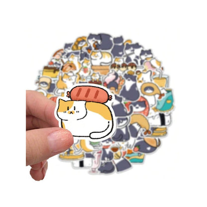 50PCS Cute Cartoon Cat Daily Doodle Stickers Exquisite, Fashionable, Creative DIY Decorative Stickers for Notebooks Suitable for Suitcases, Laptops, Phone Cases, Diaries, and Stationery Boxes