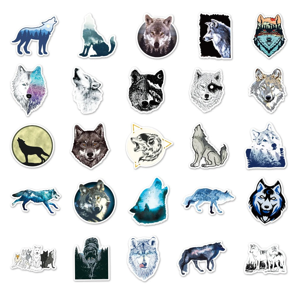 50PCS Wild Wolf Doodle Stickers, Fierce Cartoon Animal Decals for Embracing the Spirit of the Wilderness