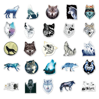 50PCS Wild Wolf Doodle Stickers, Fierce Cartoon Animal Decals for Embracing the Spirit of the Wilderness