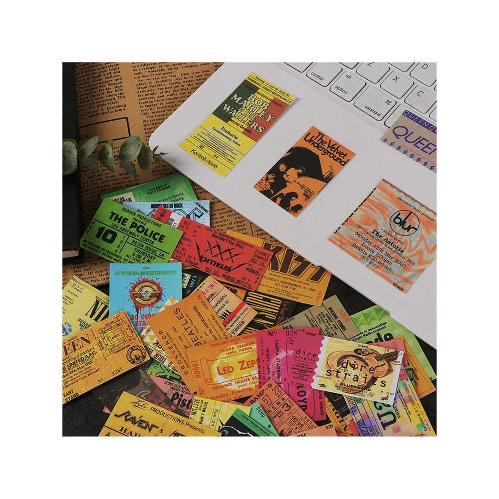 43PCS Rock Band Ticket Graffiti Stickers Exquisite, Stylish, Creative DIY Decorative Decals Suitable for Laptops, Luggage, Guitars, and Stationery Cases