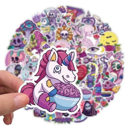 50PCS Violet Gothic Halloween Stickers - Spectral Royalty Decals for Haunted Elegance Journals, Mourning Masquerade Maps & Aristocratic Afterlife Archives