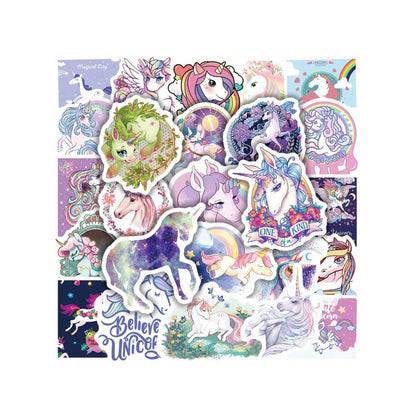 50PCS Cartoon Fairy Tale Unicorn Doodle Stickers Exquisite, Fashionable & Creative DIY Journal Decorative Decals Suitable for Water Bottles, Helmets, Skateboards, Stationery Boxes & Desktop Decorations
