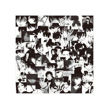 60PCS Anime Black & White Boy Avatar Series Doodle Stickers Exquisite, Fashionable, Creative DIY Journal Decorations Suitable for Luggage, Laptops, Skateboards, Phone Cases, and Stationery Boxes