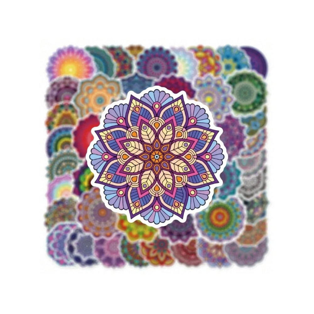 50PCS Cartoon Retro Art Mandala Flower Doodle Stickers Exquisite Fashion Creative DIY Journal Decorative Decals Suitable for Skateboards, Guitars, Mugs, Refrigerators, Laptops, and Stationery Boxes