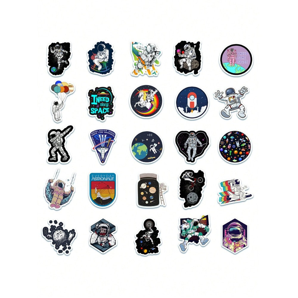 50PCS Cartoon Space Astronaut Rocket Universe Doodle Stickers Perfect for Notebooks, Guitars, Helmets, Stationery Boxes, and Desktop Decor