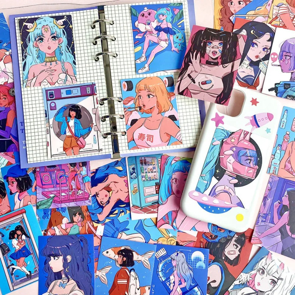 36PCS Retro Japanese Cartoon Stickers, Kawaii Vintage Doodles for Planners, Stationery, and Journaling