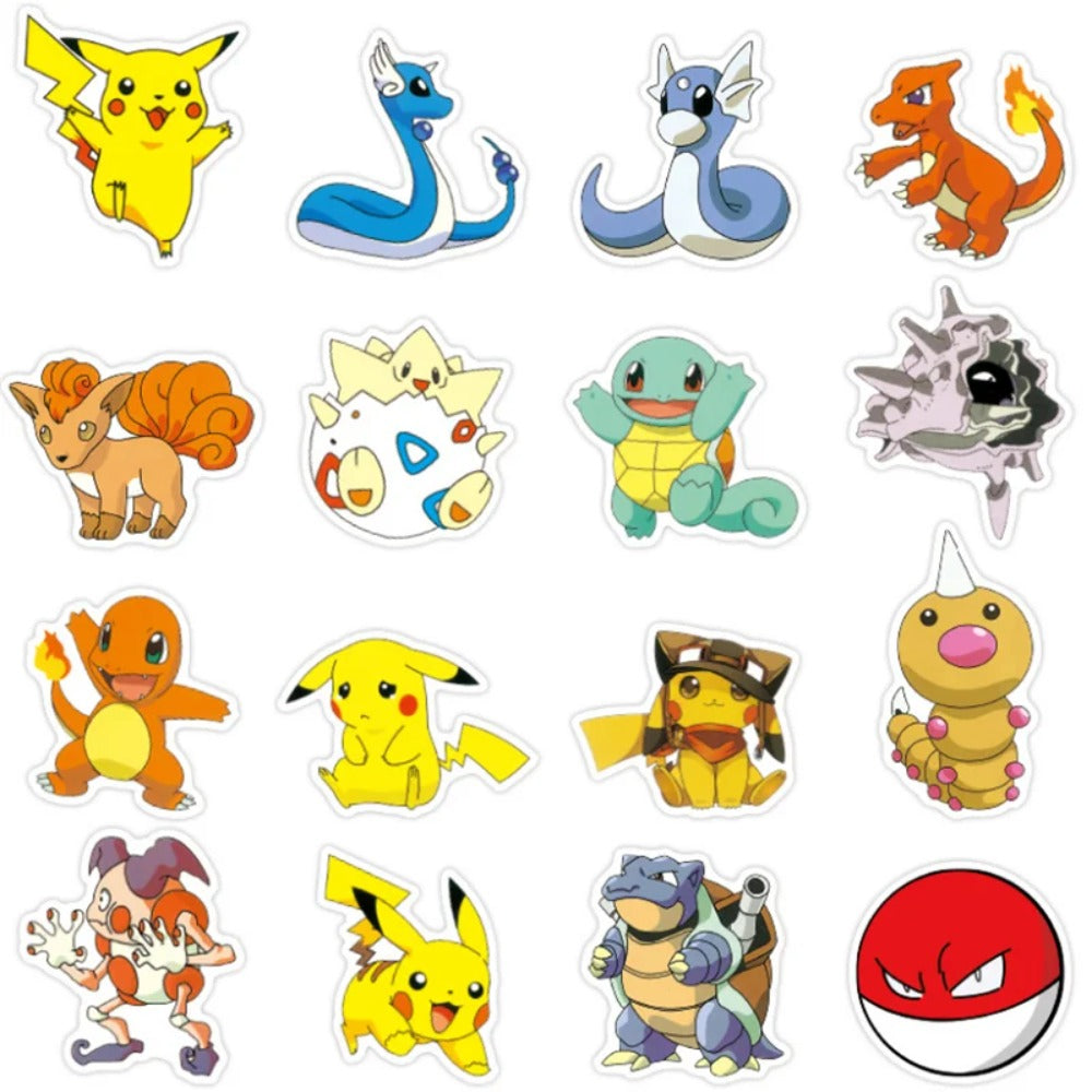 50PCS Adorable Cartoon Pokémon Doodle Stickers for Suitcases, Laptops, Skateboards, Water Bottles, Stationery Boxes, and Beautiful Desktop Decor