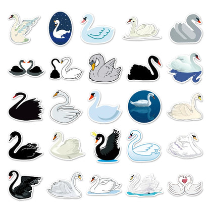 50PCS Swan Doodle Stickers, Elegant Cartoon Bird Vinyl Decals for Laptop, Journal, Water Bottle