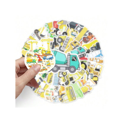 50PCS Cartoon Excavator Construction Vehicle Graffiti Stickers Exquisite, Stylish, Creative DIY Journal Decor Decals Suitable for Suitcases, Laptops, Skateboards, Water Bottles, and Stationery Cases